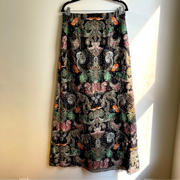 NWT Vie Victoria Royal Silk Maxi Skirt Beaded Evening Cocktail Black Tie Size 12 - Picture 1 of 11